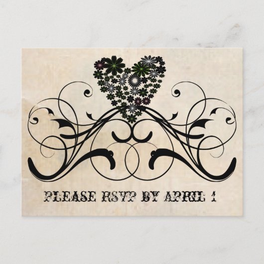 Black Lace Parchment RSVP Uitnodiging Briefkaart (Voorkant)
