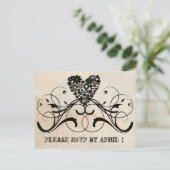 Black Lace Parchment RSVP Uitnodiging Briefkaart (Staand voorkant)