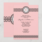 Black Lace Pink Monogram Sweet 16 Uitnodiging (Voorkant / Achterkant)