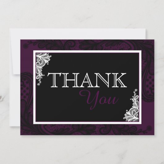 Black Lace Plum Modern Gothic Dank u Bedankkaart (Voorkant)