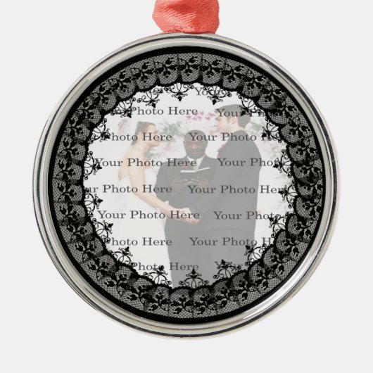 Black Lace Silver Round Ornament (Voorkant)