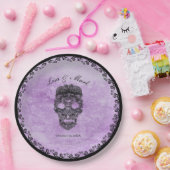 Black Lace Skull Paars Gothic Wedding Papieren Bordje (Feest)