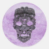 Black Lace Skull Paars Gothic Wedding Seal Ronde Sticker (Voorkant)