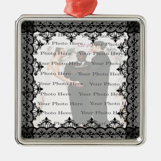 Black Lace Square Silver Ornament (Voorkant)