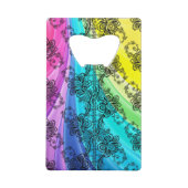 Black Lace Swirling Pastel Rainbow Creditkaart Flessenopener (Voorkant)