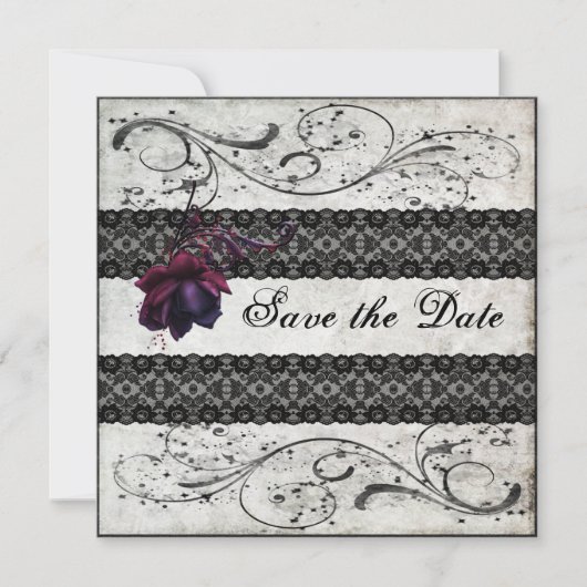 Black Lace Wedding Save the Date (Voorkant)