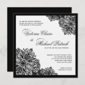 Black Lace White Linen Square Wedding Invitations Kaart (Voorkant / Achterkant)