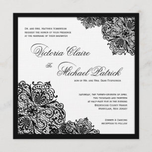 Black Lace White Linen Square Wedding Invitations Kaart