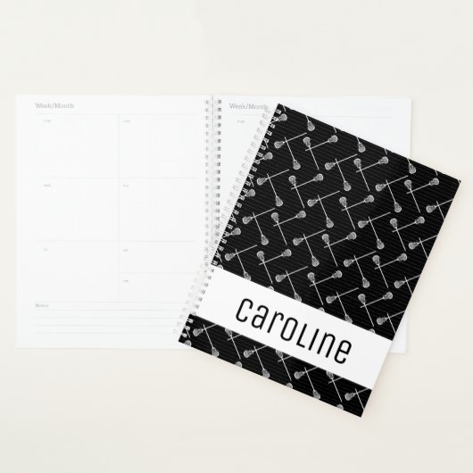 Black Lacrosse White Sticks gepatterd Planner (Display)