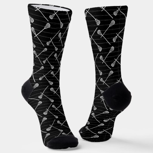 Black Lacrosse White Sticks Patterned Socks Sokken (Gebogen)