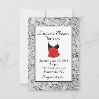 Black Lacy Red Lingerie Bridal Shower-uitnodiginge Kaart