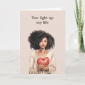 Black Lady Heart Light Bulb verlicht mijn leven Kaart (Voorkant)
