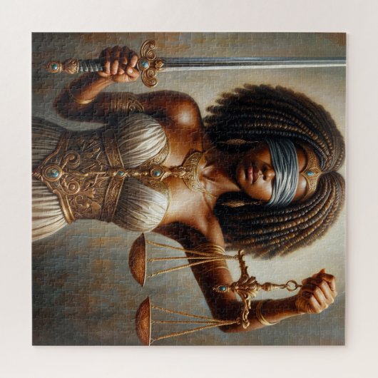 Black Lady Justice With Scales and Blindfold Legpuzzel (Horizontaal)