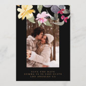 Black Large Floral Lijst Waterverf Wedding Foto Save The Date (Achterkant)