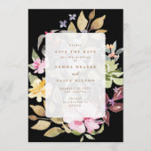 Black Large Floral Lijst Waterverf Wedding Foto Save The Date (Voorkant)