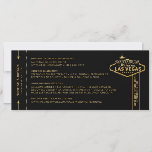 Black Las Vegas Boarding Pass Photo Save the Date Aankondiging (Achterkant)