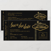 Black Las Vegas Boarding Pass Save the Date Kaart (Voorkant / Achterkant)