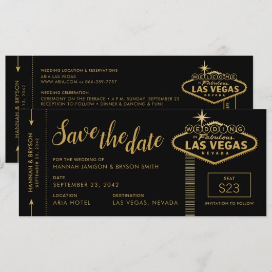 Black Las Vegas Boarding Pass Save the Date Kaart (Voorkant / Achterkant)