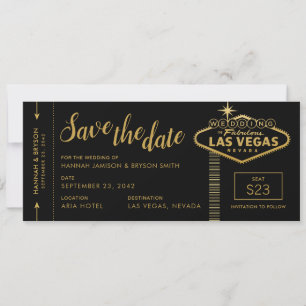 Black Las Vegas Boarding Pass Save the Date Kaart