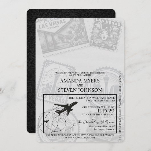 Black Las Vegas Passport Wedding Kaart (Voorkant / Achterkant)