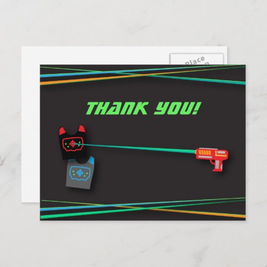 Black Laser Label Verjaardagsfeest Bedankt Briefkaart (Voorkant / Achterkant)