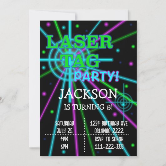 Black Laser Label Verjaardagsuitnodiging Kaart (Voorkant)