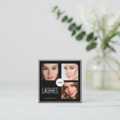 Black Lash Tech Foto Collage QR Code & Review Vierkante Visitekaartje (Staand voorkant)