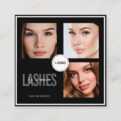 Black Lash Tech Foto Collage QR Code & Review Vierkante Visitekaartje (Voorkant)