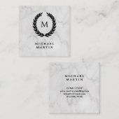 Black Laurel Wreath met Monogram op Marble Kijk Vierkante Visitekaartje (Voorkant / Achterkant)