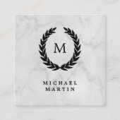 Black Laurel Wreath met Monogram op Marble Kijk Vierkante Visitekaartje (Voorkant)