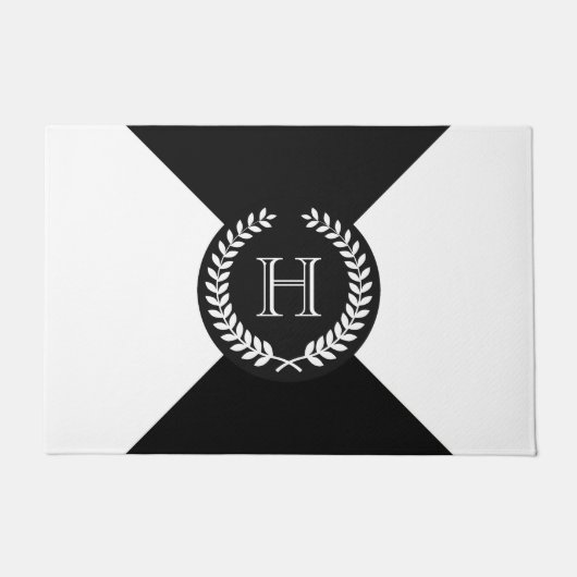 Black Laurel Wreath Monogram Deurmat (Voorkant)