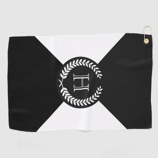 Black Laurel Wreath Monogram Golfhanddoek (Horizontaal)