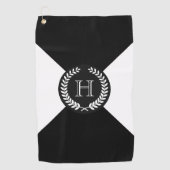 Black Laurel Wreath Monogram Golfhanddoek (Voorkant)