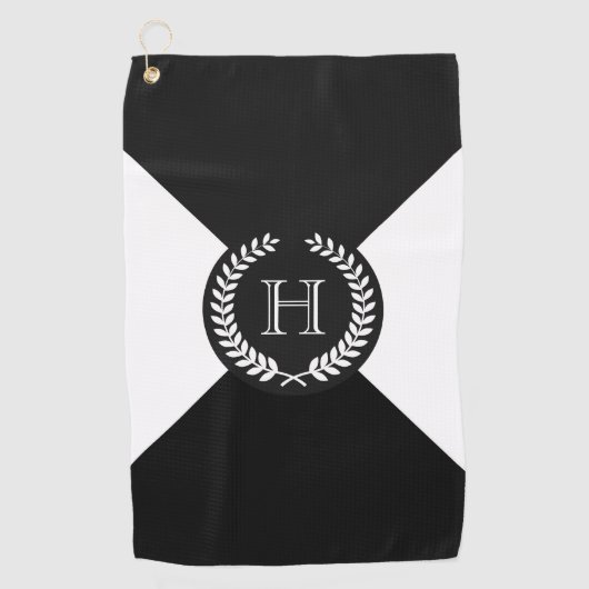 Black Laurel Wreath Monogram Golfhanddoek (Voorkant)