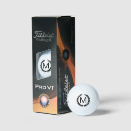 Black Laurel Wreath Monogram Titleist Pro V1 Golfballen