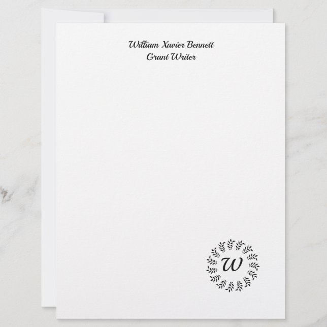 Black laurel wreath monogrammed briefhoofd (Voorkant)