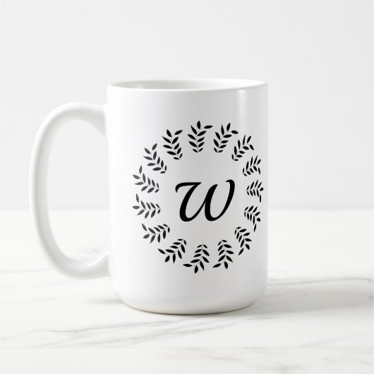 Black laurel wreath monogrammed koffiemok (Links)