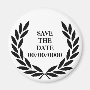 Black Laurel Wreath Save-the-Date Magneet