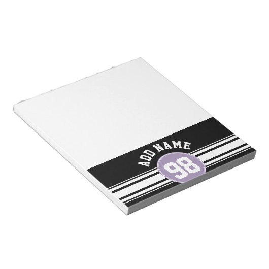 Black & Lavender Sports Jersey Custom Name Number Notitieblok (Schuin)