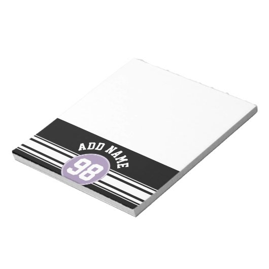 Black & Lavender Sports Jersey Custom Name Number Notitieblok (Linkerzijde)