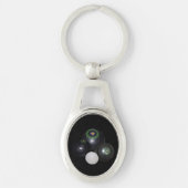 Black Lawn Bowls en Kat Oval Metal Keyring Sleutelhanger (Voorkant)