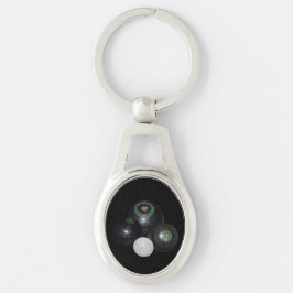 Black Lawn Bowls en Kat Oval Metal Keyring Sleutelhanger