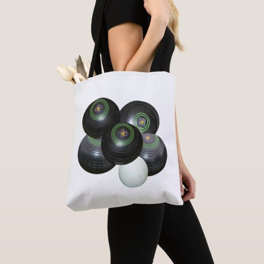 Black Lawn Bowls on White, Tote Bag (Dichtbij)