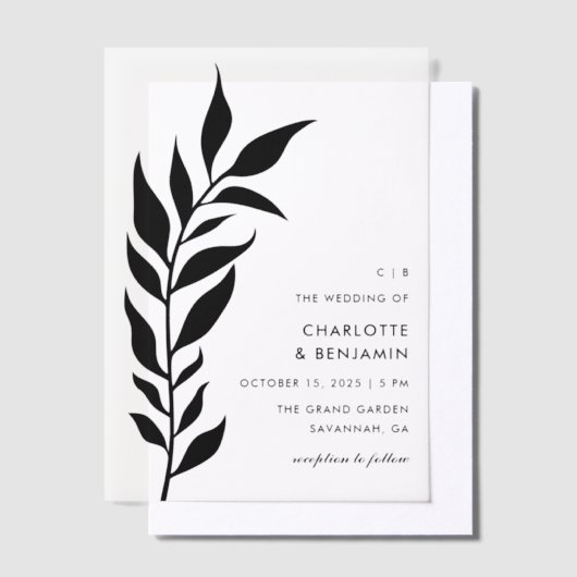 Black Leaf Arch Moderne bruiloft Vellum Uitnodigingen (Offset)