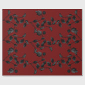 Black Leaf Floral Vine Pattern op Crimson Red Cadeaupapier (Vlak)