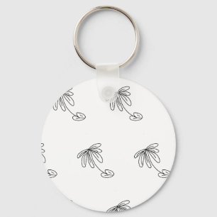 Black Leaf Flower Line Art Abstract Design Koffie Sleutelhanger