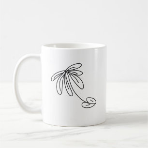 Black Leaf Flower Line Art Abstract Ontwerp Koffiemok