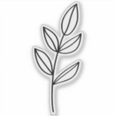 Black Leaf Line Art Custom Cut Glossy White Sticker (Voorkant)