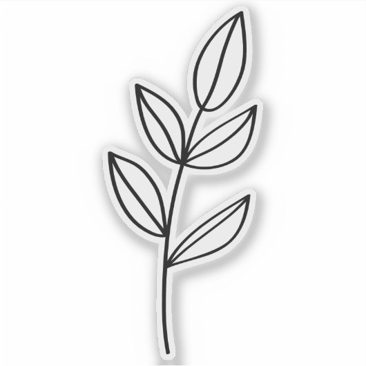 Black Leaf Line Art Custom Cut Glossy White Sticker (Voorkant)