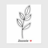Black Leaf Line Art Custom Cut Glossy White Sticker (Vel)